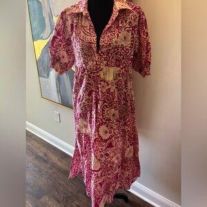 Umgee Pink and Cream Floral Midi Dress NWT